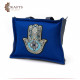 حقيبة من الكتان مصنوعة يدوياً لون كحلي بتصميم كف باللون الأزرق
