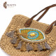 Handmade Brown straw bag with eye design and a golden Strass