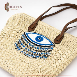 Handmade Beige and Brown straw bag with eye design
