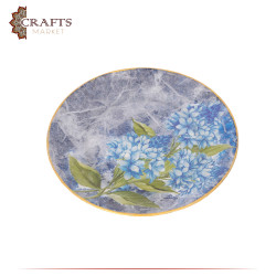 صحن زجاجي مزين يدوياً بفن الديكوباج ديكور طاولة تصميم زهور زرقاء