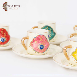 Porcelain Turkish Coffee Set with Hamsa Design, 12PCs