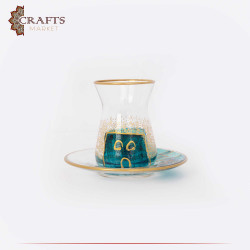 Glass Tea Cup Set with "Village" Design, 12PCs