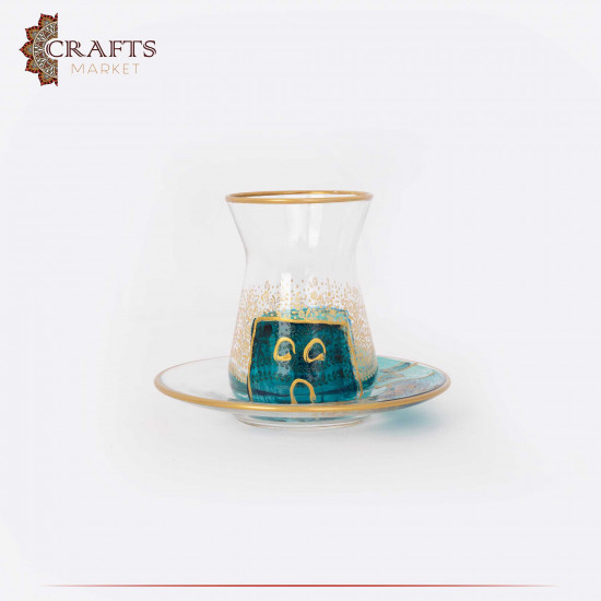 Glass Tea Cup Set with Village Design, 12PCs