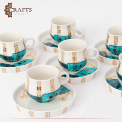 Porcelain Turkish Coffee Set with "Village" Design, 12PCs