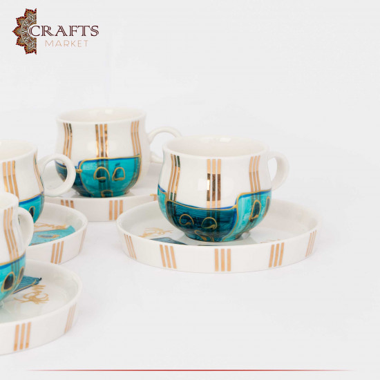 Porcelain Turkish Coffee Set with Village Design, 12PCs