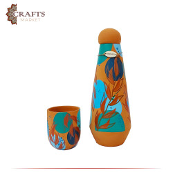 Handmade Water Pottery Set Decorated with Multi-color Decorations, 2 PCs