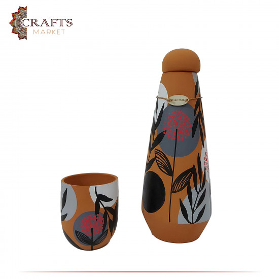 Handmade Water Pottery Set Decorated with Multi-color Decorations, 2 PCs