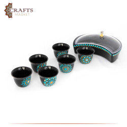 طقم قهوة عربية مع طبق تقديم بورسلان بتصميم ماندالا، 8 قطع