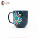 Hand-Decorated Navy & Dark Turquoise Porcelain Mug with Mandala Design 