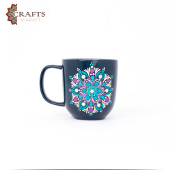 Hand-Decorated Dark Turquoise Porcelain Mug with "Mandala" Design 