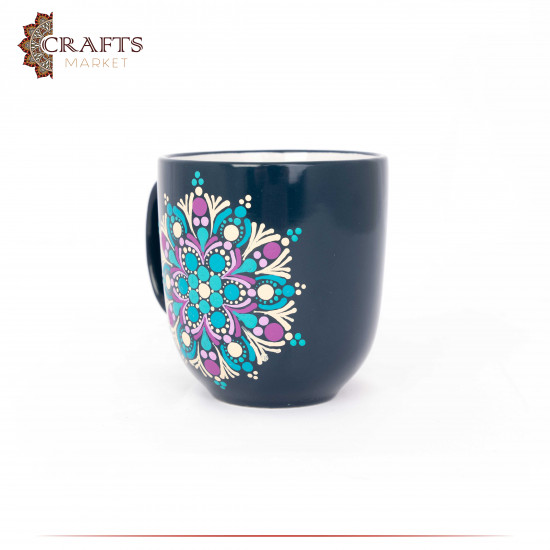 Hand-Decorated Navy & Dark Turquoise Porcelain Mug with Mandala Design 