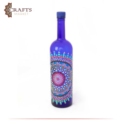 زجاجة ملونة يدوياً بالوان الأكريليك ديكور طاولة تصميم ماندالا