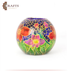 فازا دائرية زجاجية مزينة يدوياً بألوان متعددة بتصميم زهور