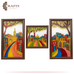 Hand-painted Glass Painting set with The Old Quarters of Jerusalem, 3 PCs