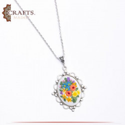 Handmade Silver Toned Base Metal Necklace in a "flower" Embroidered Design 