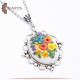 Handmade Silver Toned Base Metal Necklace in a flower Embroidered Design 