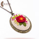 Handmade Brass Toned Base Metal Necklace  in a flower Embroidered Design 