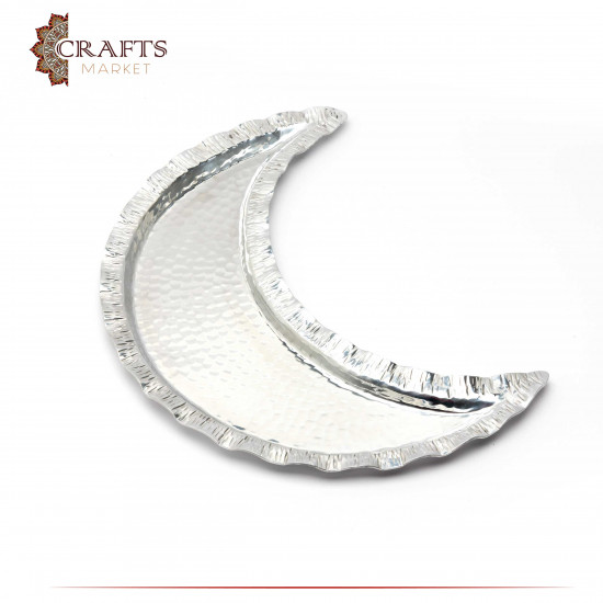 Handcrafted Aluminum Serving Platter with Crescent Moon Design