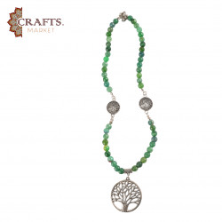 Necklace made of natural green jade stone with a Tree of Life design