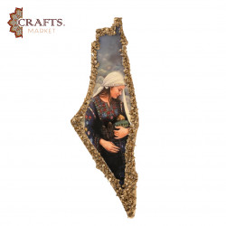 Handmade Epoxy Map of Palestine with an Image of a Palestinian Woman Holding the Dome of the Rock