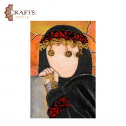 A hand-painted wall hanging featuring a woman in traditional Jordanian attire A hand-painted wall hanging featuring a woman in traditional Jordanian attire