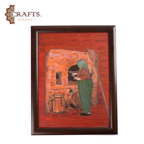 A hand-painted wall hanging featuring a rural woman design