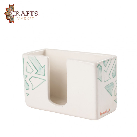 Handmade contemporary clay card holder decorated with Arabic calligraphy