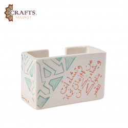 Handmade contemporary clay card holder decorated with Arabic calligraphy