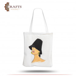Women's canvas bag with a lady's hat design
