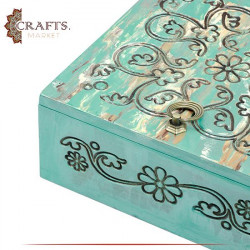 Handcrafted Turquoise Wooden Box
