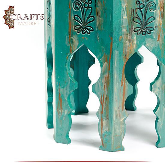 Handcrafted Turquoise Wooden Table 