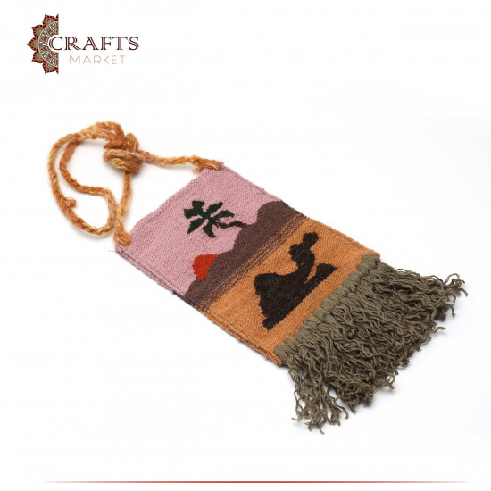 Handmade Multicolor Wool Crossbody bag with a Camel and Sunset Design