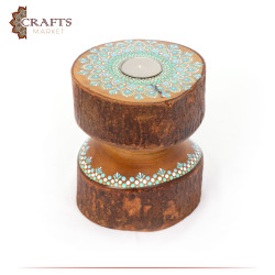 Hand-painted Wood Candle Holder with Mandala Design