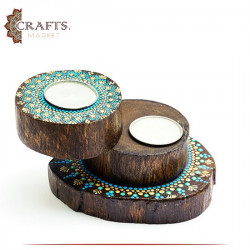 Hand-painted Natural Wood Candle Holder with a Mandala Design 