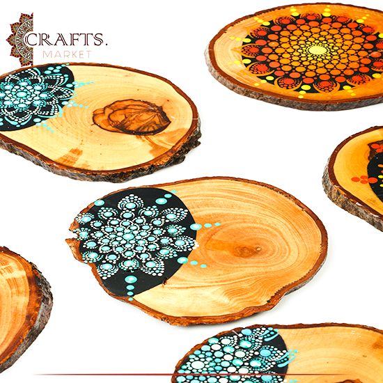 Hand-painted Olive Wooden Coasters Set 6 Pcs