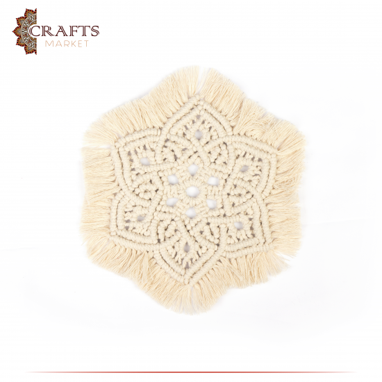 Handmade Off-White Cotton Coaster in a Mandala Design