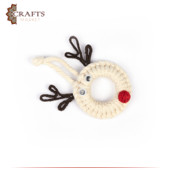 Handmade Off-White Cotton Ornament in a Rudolph Design