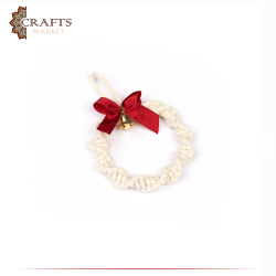 Handmade Off-White Cotton Ornament in a Christmas Wreath with Bell Design