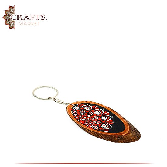 Hand-painted Wooden Key Chain with Mandala Design