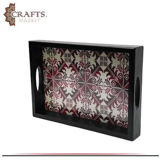 Handcrafted Black Wooden Tray with embroidery design