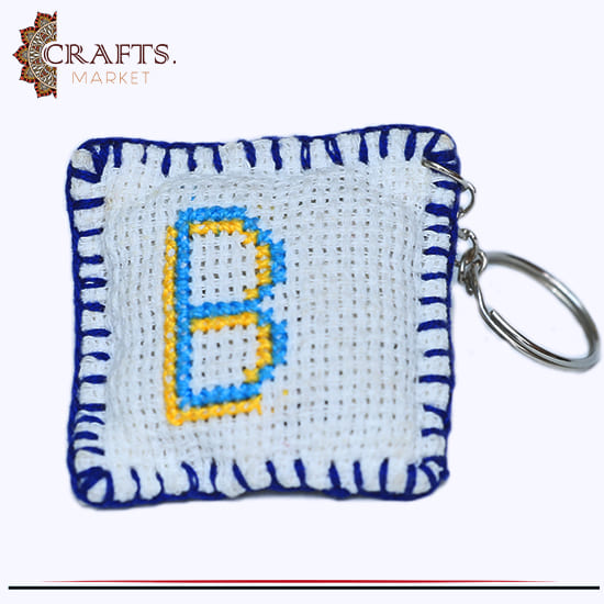 Handmade White Crochet Fabric Key chain