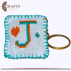 Handmade White Crochet Fabric Key chain