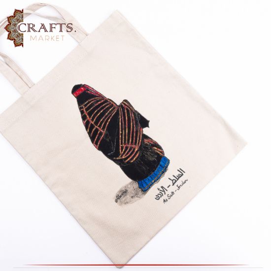 Handmade Beige Canvas Fabric Women's Tote Bag