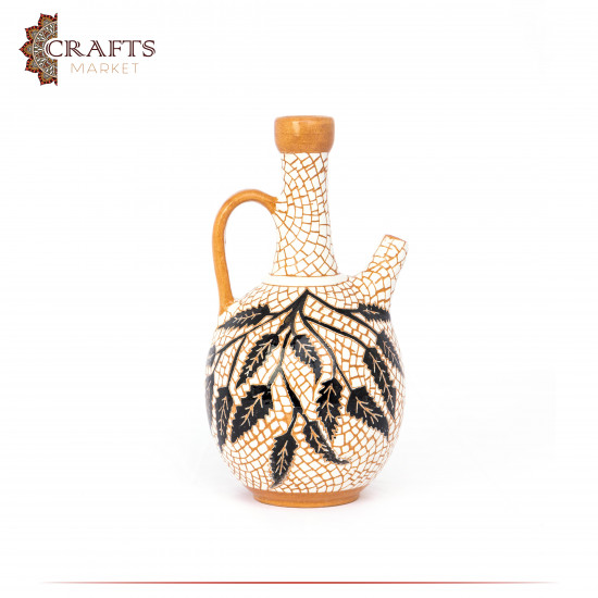 Handmade Multi-Color Clay Water Container in a mosaic design decorated with Leaves drawing