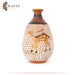 Handmade Multi-Color Clay Vase in a mosaic design decorated with Deer drawing