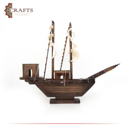مجسم سفينة من الخشب الطبيعي مصنوع يدويا لون بني غامق