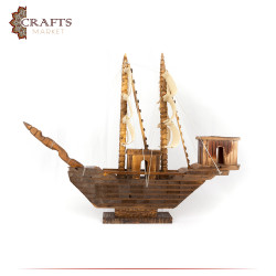 Handcrafted Light Brown Wood anthropomorphic with a Ship Design