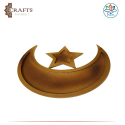 Handmade Brown Wooden Serving Plate in a Crescent Moon & Star Design