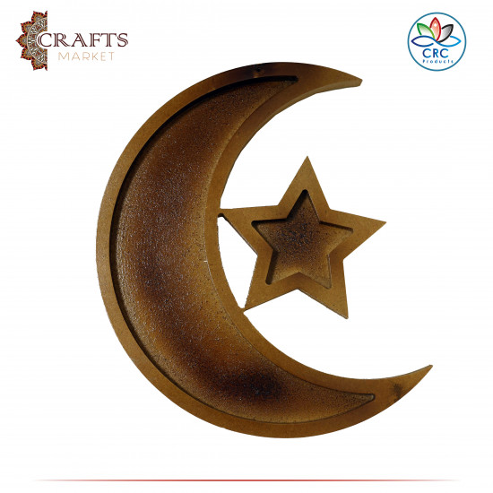 Handmade Brown Wooden Serving Plate in a Crescent Moon & Star Design