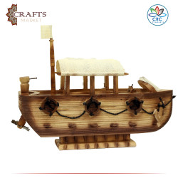 Handcrafted Brown Wood anthropomorphic with a Ship Without a Sail Design